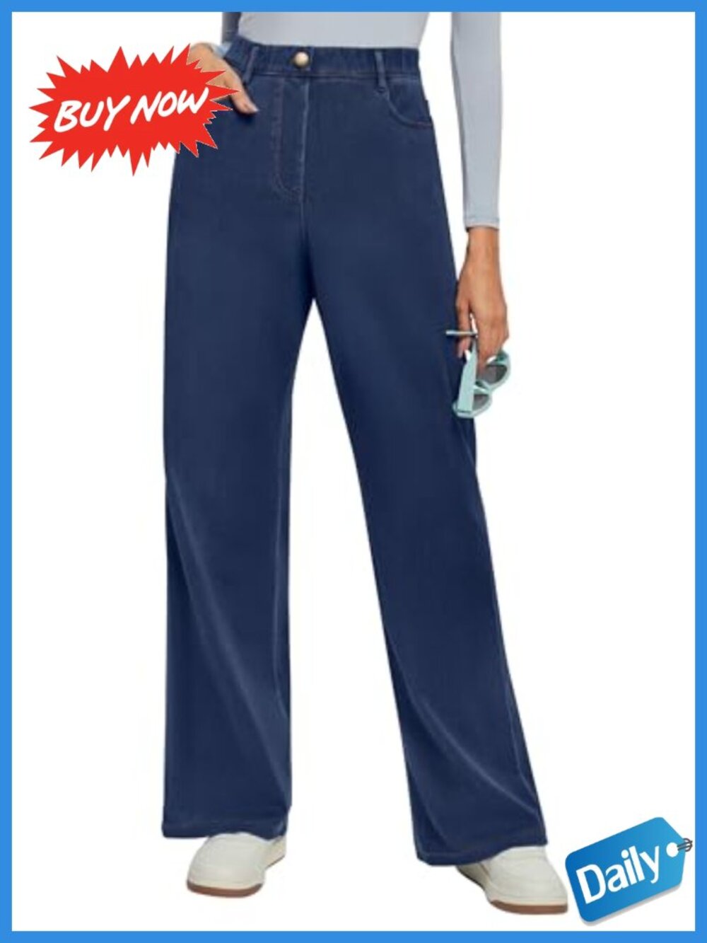 IUGA Wide Leg Pull On High Rise Stretch Denim Jeans